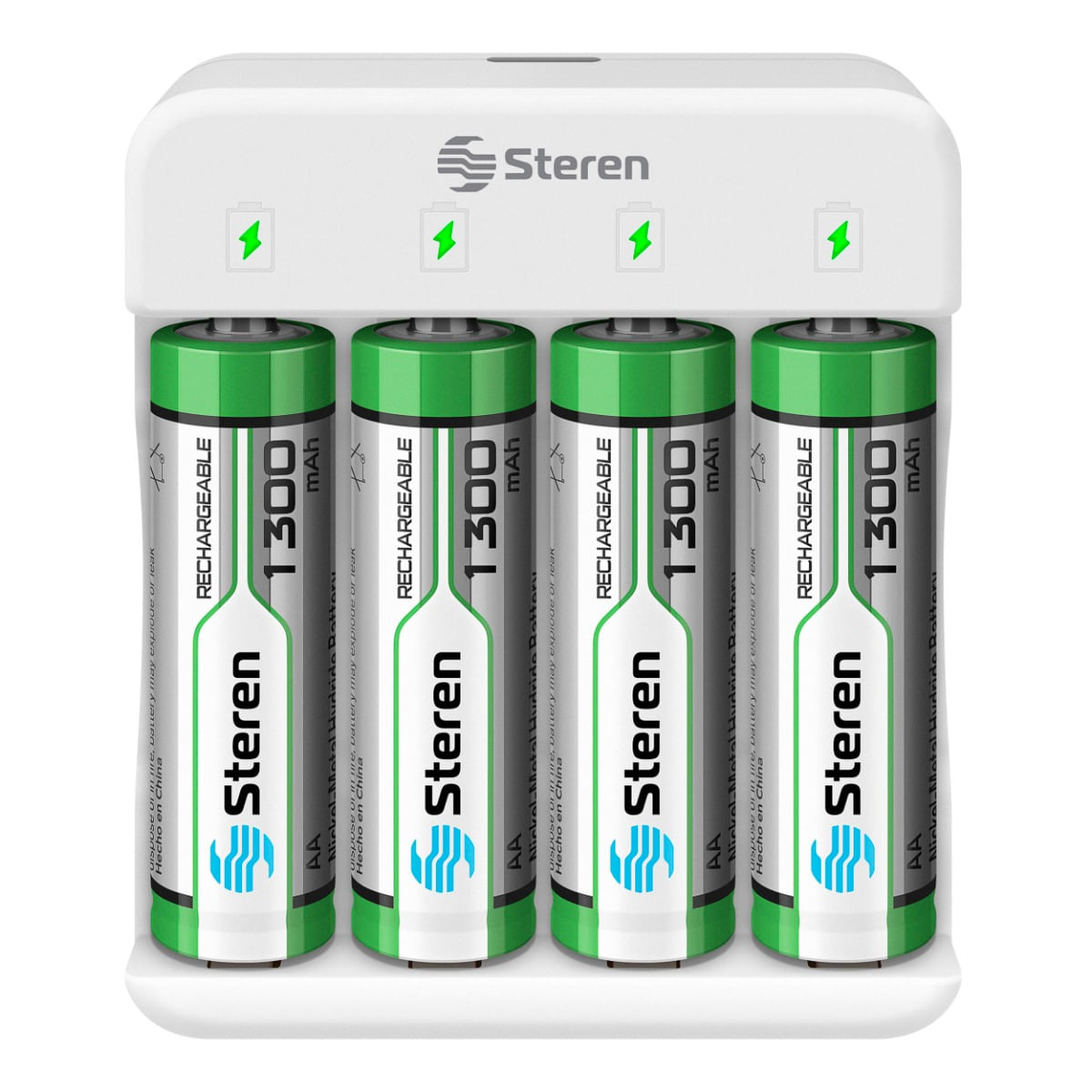 Cargador Steren inteligente de pilas AA y AAA incluye 4 pilas AA CRG-016