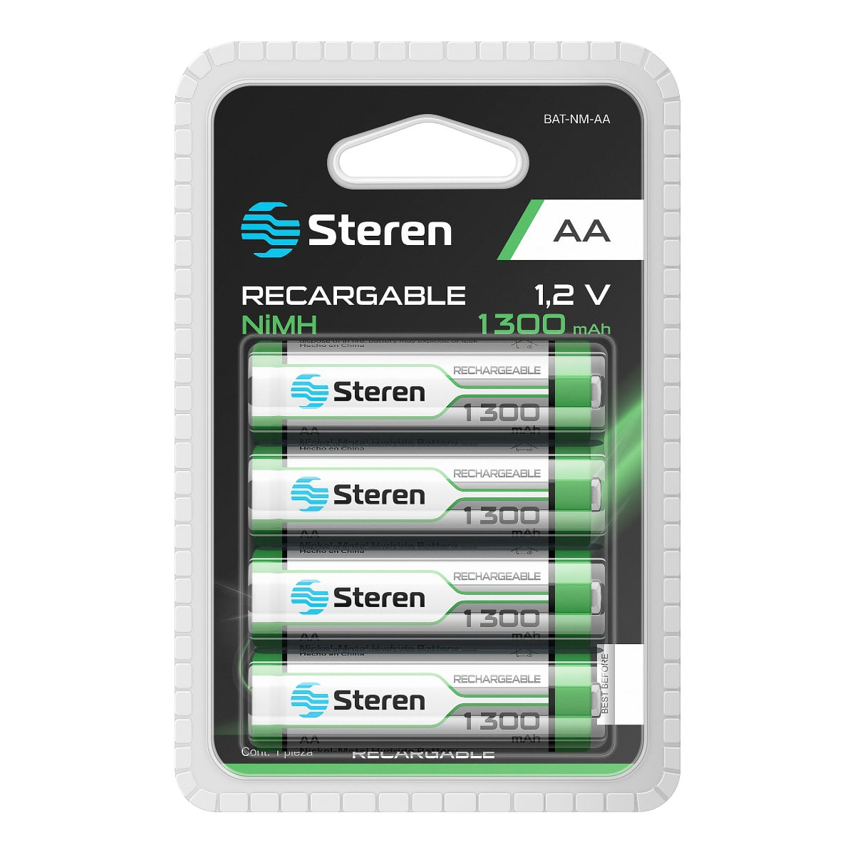 Baterías recargables Steren paquete de 4 AA NiMH 1300 mAh BAT-NM-AA