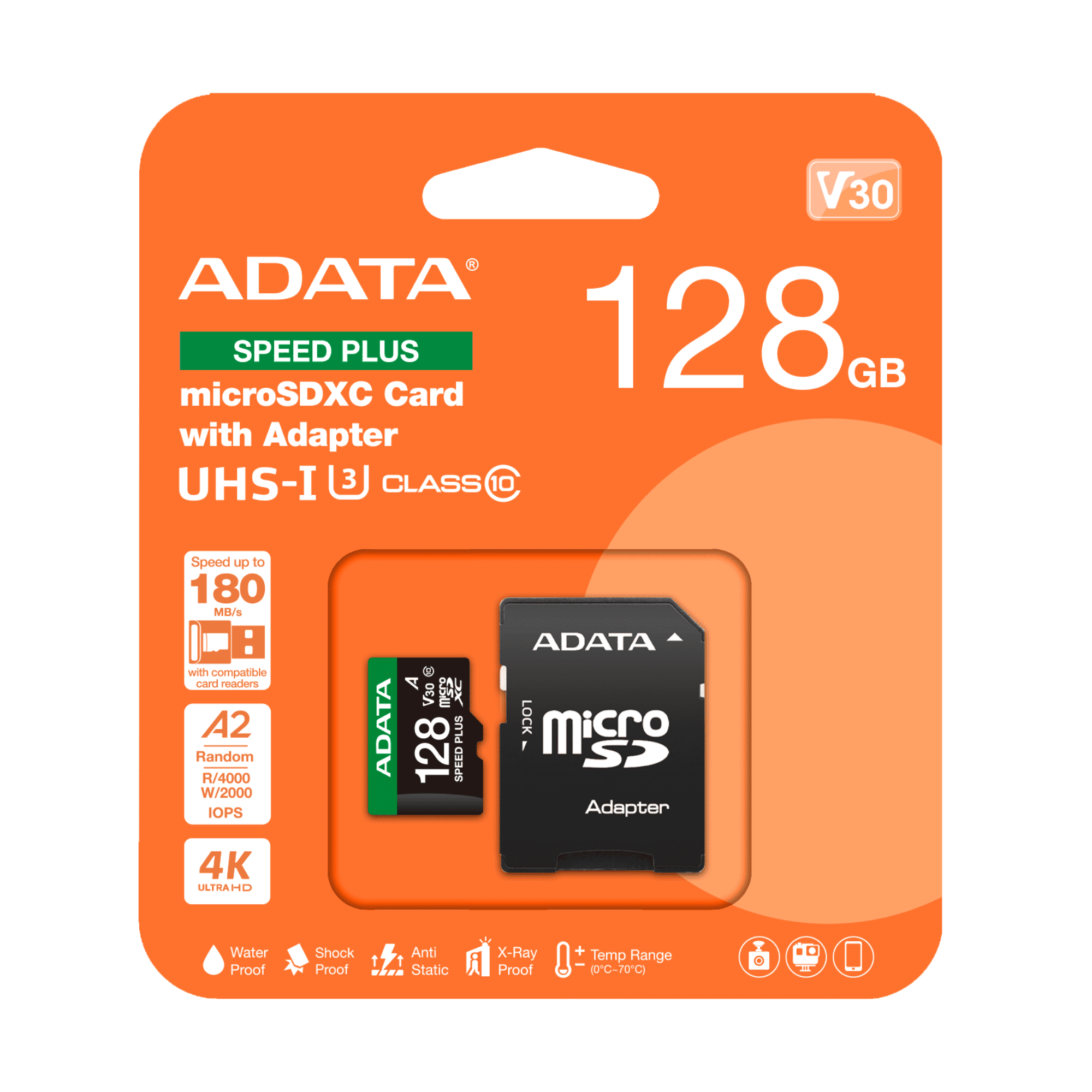 Memoria Adata Micro Sdxc 128gb Speed Plus 180Mbs 160 Mbs Con Adaptador 4k