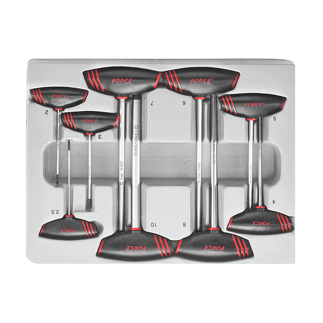 Juego 9 llaves allen hexagonal con mango en t 2, 2.5, 3, 4, 5, 6, 7, 8, 10mm FORCE