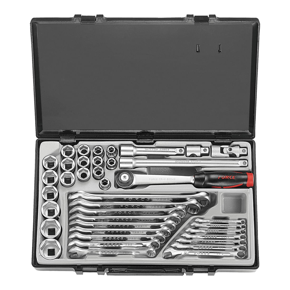Juego cubos esp.1/2"+16 llaves corofija 39 pzas 10-32mm/6-24mm FORCE
