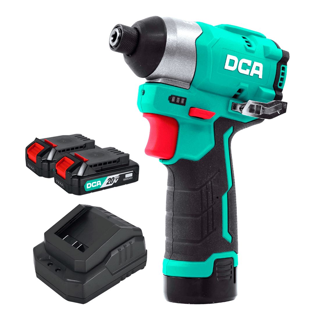 Atornillador de impacto bateria 12v 6.35mm (1/4") 140nm 250w sin carbones + 2 bat 2ah y carg DCA