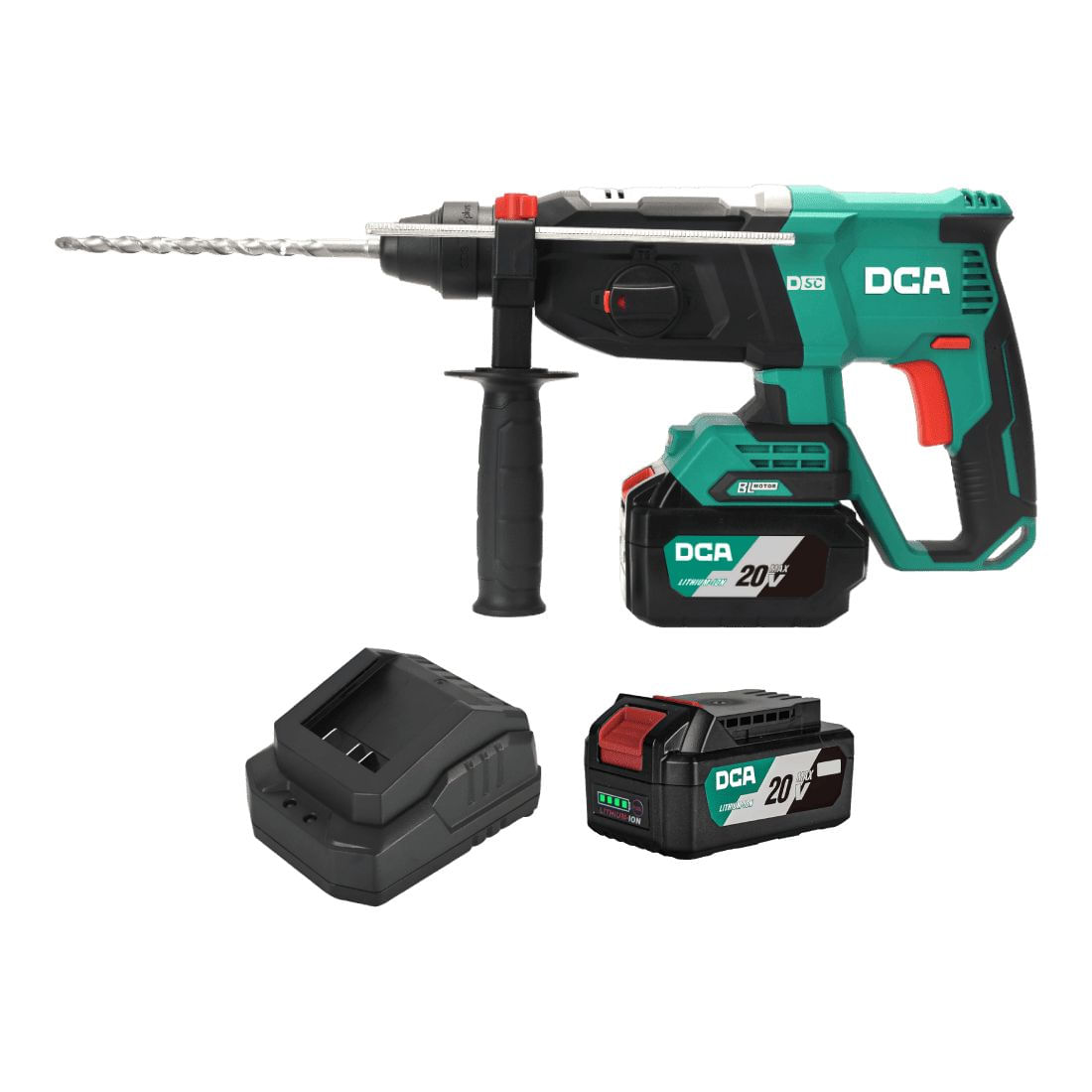 Rotomartillo 26mm bat 20v 4260ipm 3.1j sin carbones+2 bat litio-ion 4ah+ cargador DCA