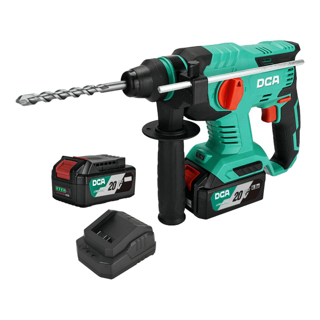Rotomartillo 22mm bat 20v 4500ipm 2.2j sin carbones+2 bat litio-ion 4ah+ cargador DCA