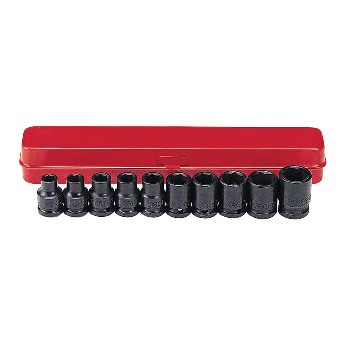 Juego 10 cubos de impacto espiga 1/2" cortos hex. 3/8''-15/16'' c/estuche FORCE