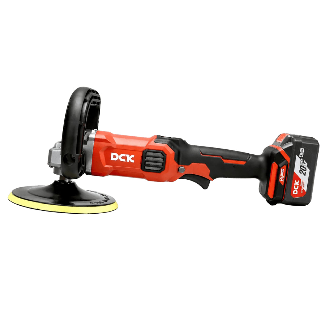 Pulidora angular a bateria 180mm (7") 500-3000rpm 20v sin carbones + 2 bat 4ah y cargador DCK