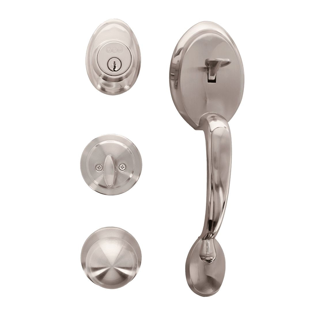 Cerradura Verona cilindro doble con manija GEO níquel satinado (3 llaves incluidas)
