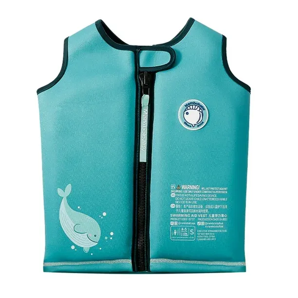Chaleco salvavidas infantil Mambobaby no inflable con flotador desmontable verde agua talla S 13 a 17 kg