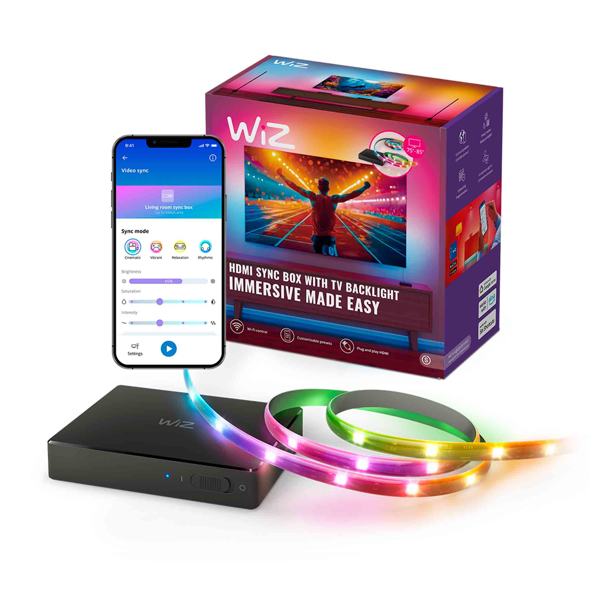 WIZ HDMI Sync Box con luz trasera para televisores de 75 in a 85 in​