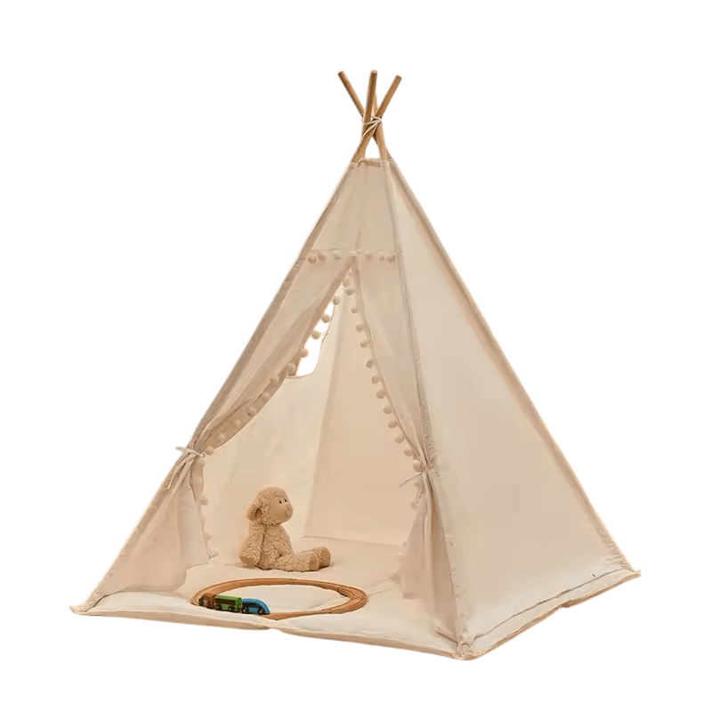 Tipi tienda de campaña color blanco con alfombra beige 160 cm
