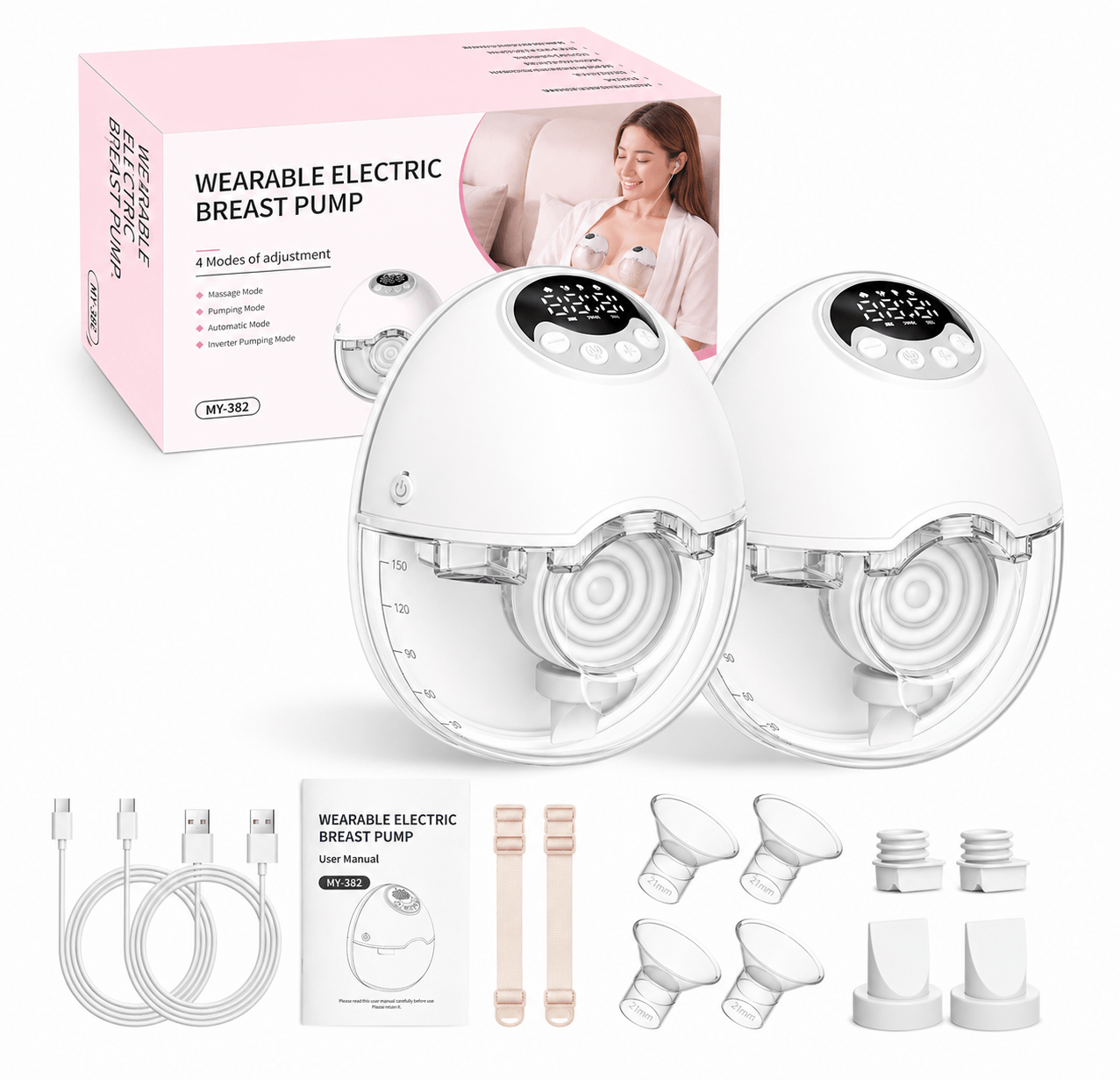 Extractor de leche eléctrico inalámbrico manos libres MY-382 pack de 2