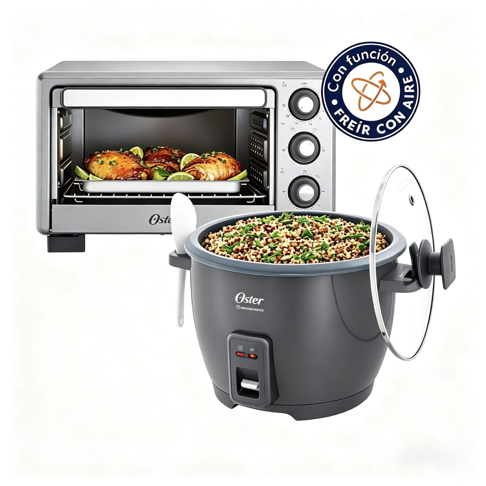 Combo Oster Horno Freidor de aire 17L TSSTTV17MAFNS más Arrocera 10tz CKSTRCB10DFSKE