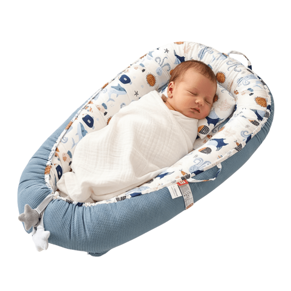 Tumbona o nido portátil para bebé de 0 a 24 meses 100% algodón con diseño de océano