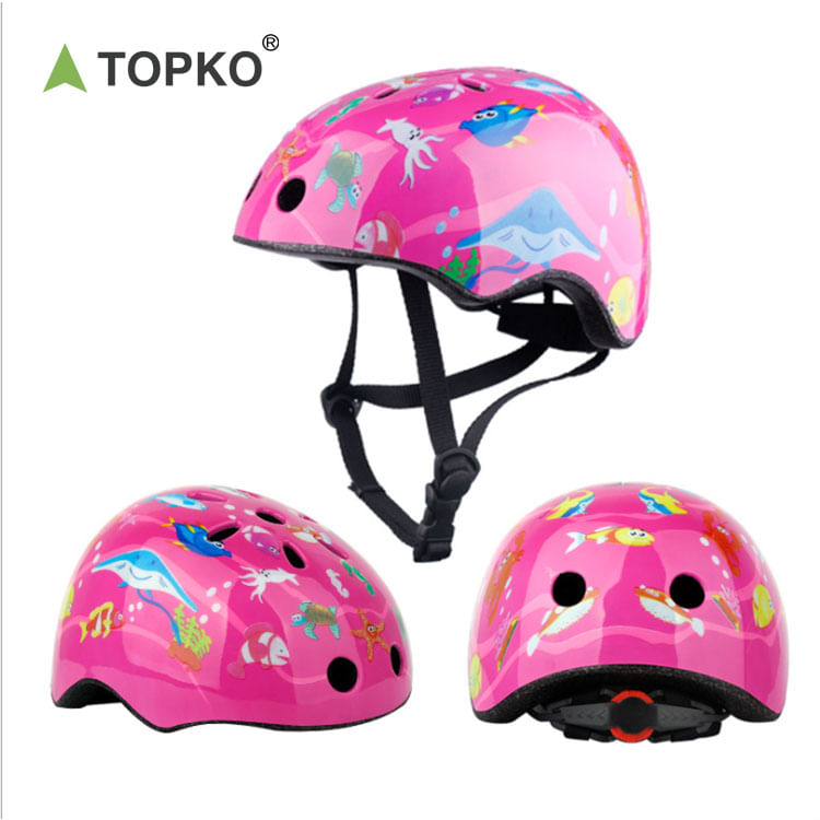 Casco TOPKO de seguridad Infantil para bicicleta scooter y patines talla S mundo marino rosado
