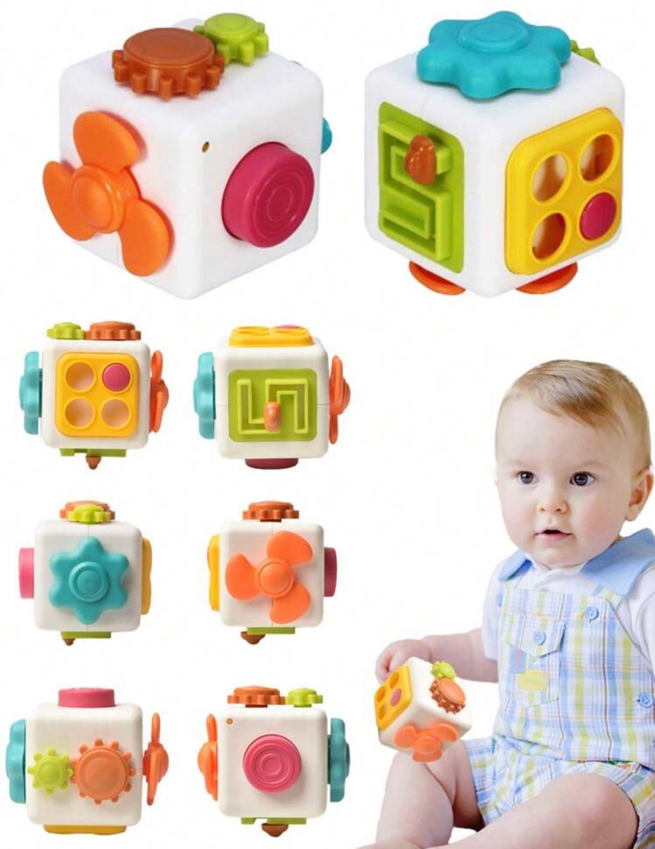 Cubo sensorial Montessori 6 en 1 para bebé con Pop It spinner engranajes y laberinto estimulación sensorial 1 pza