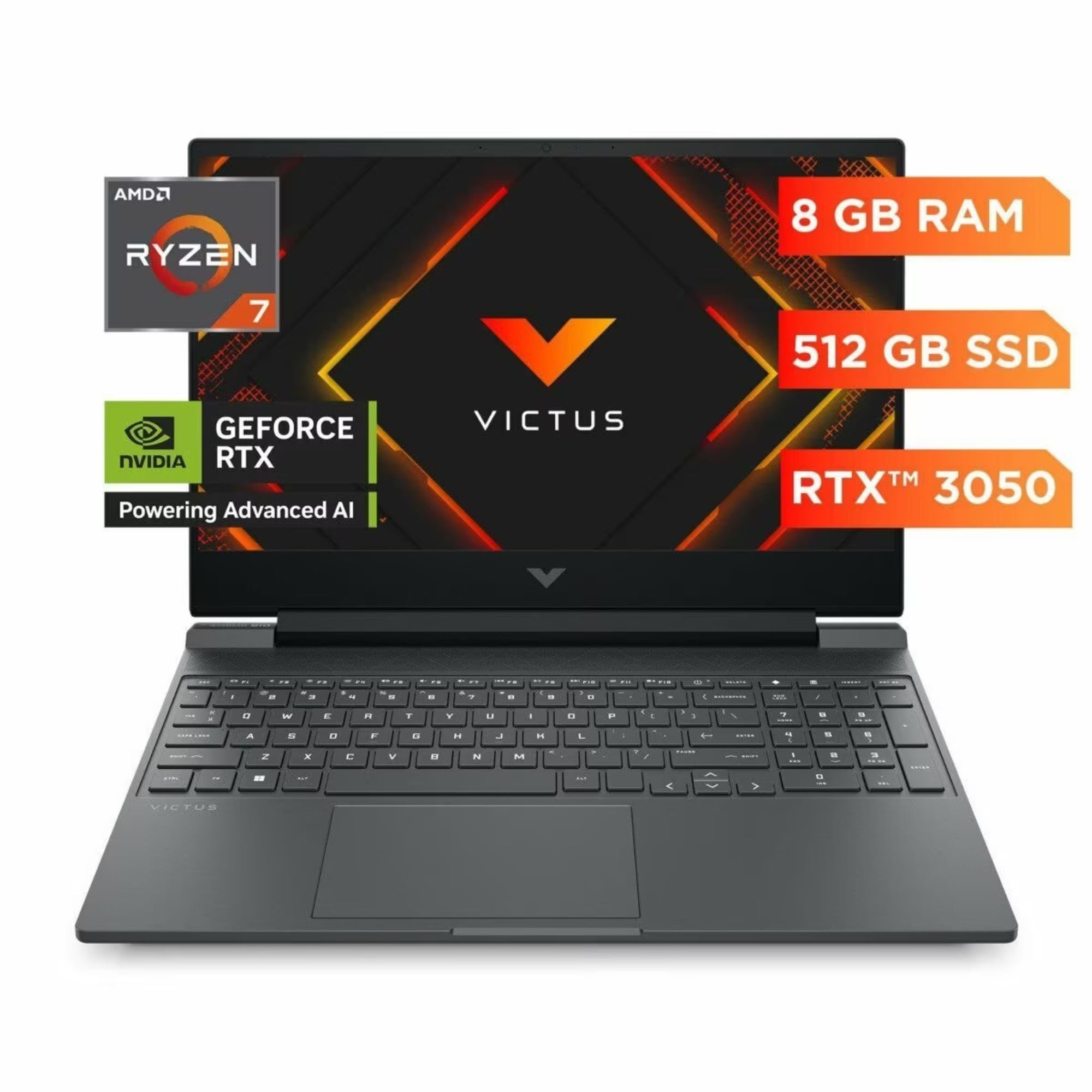 Laptop Gaming HP victus 15 pulgadas Ryzen 7 7445H 8GB 512GB RTX 3050 BT4F5LA
