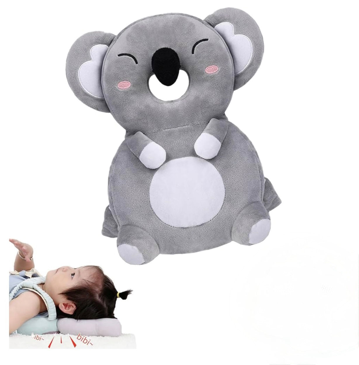 Protector de cabeza para bebé antigolpes diseño koala con arnés ajustable