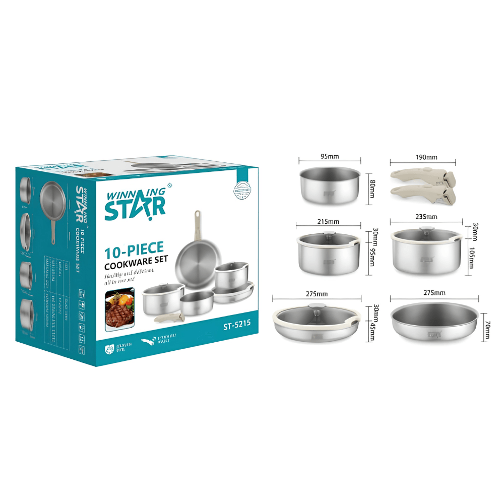 Set de Ollas Winning Star ST-5215 Aleacion Aluminio Acero 6 Piezas Plateado