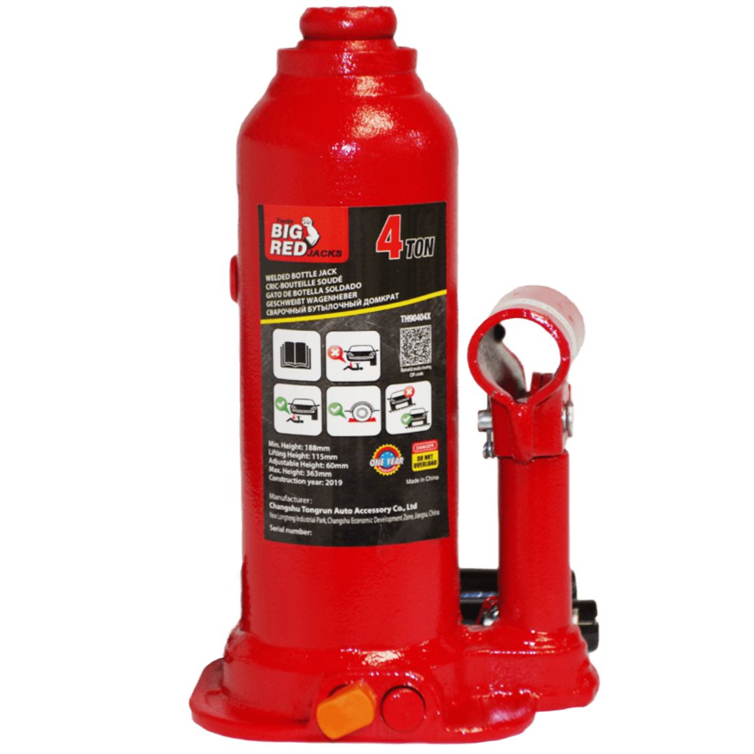 Gata hidraulica botella 4 ton altura minima188mm TORIN levante 115mm ajuste 60mm