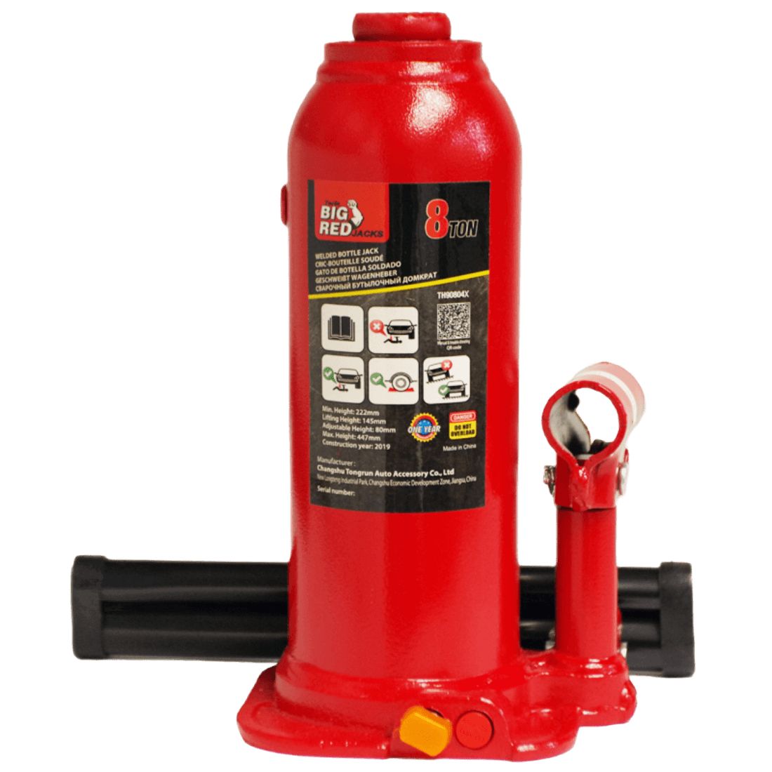 Gata hidráulica botella 8 ton altura mínima 222mm TORIN levante 145mm ajuste 80mm