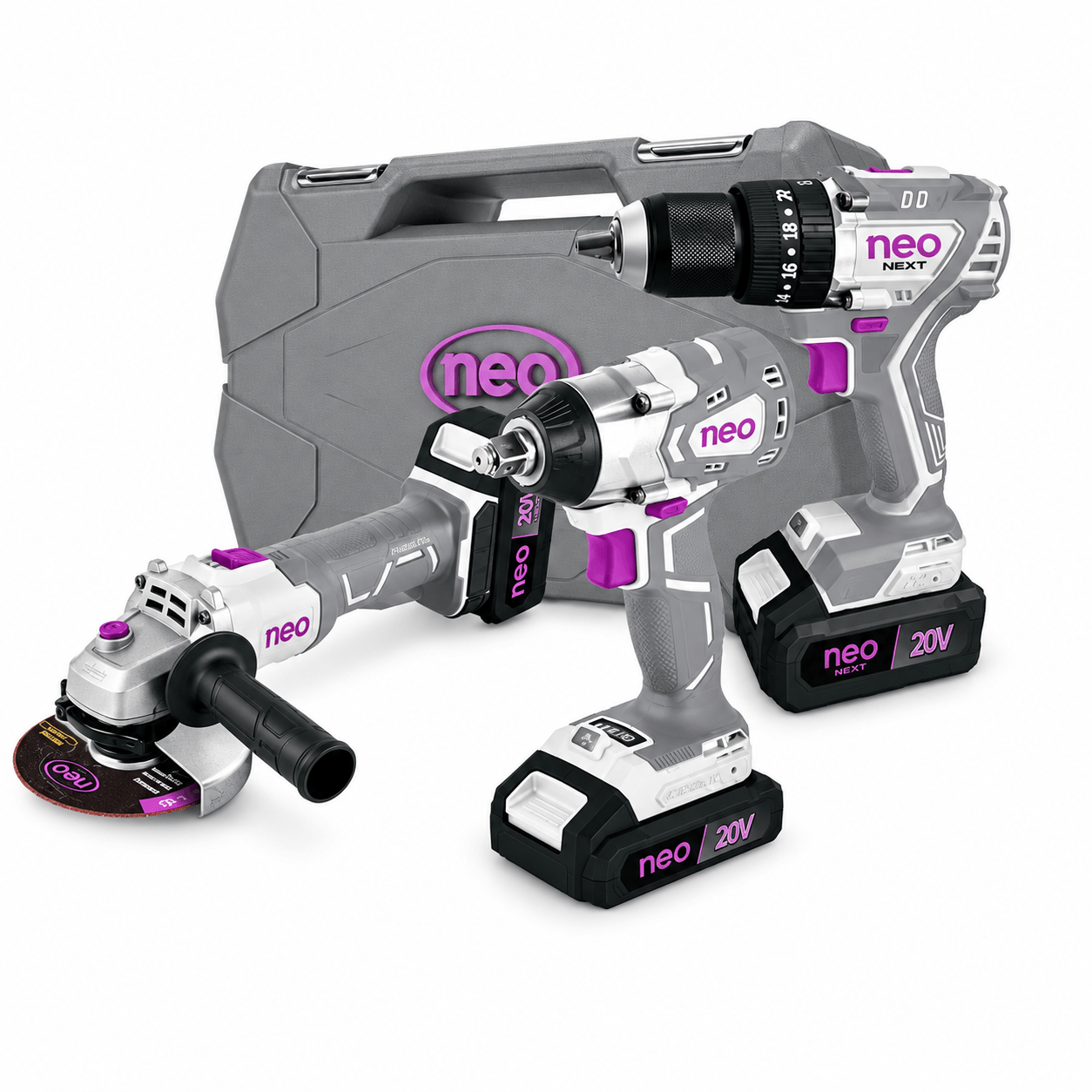 Combo Neo Esmeril, Taladro y Llave de Impacto 1213/3/20+AA1015/1/20+LI 1042/20 K2-4
