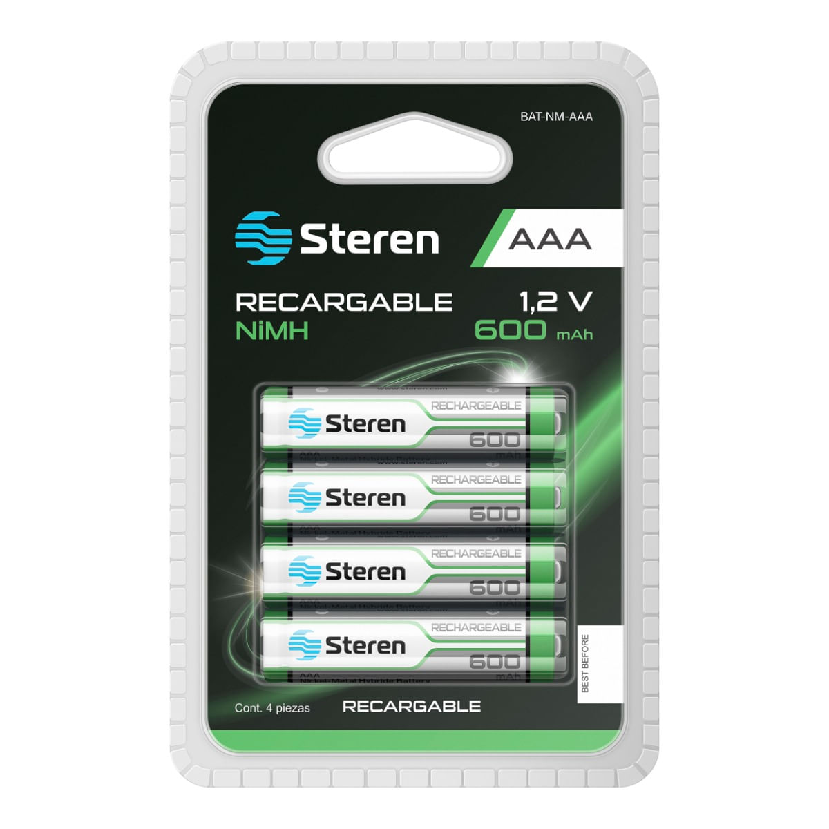 Paquete de 4 pilas Steren recargables AAA NiMH 600 mAh BAT-NM-AAA