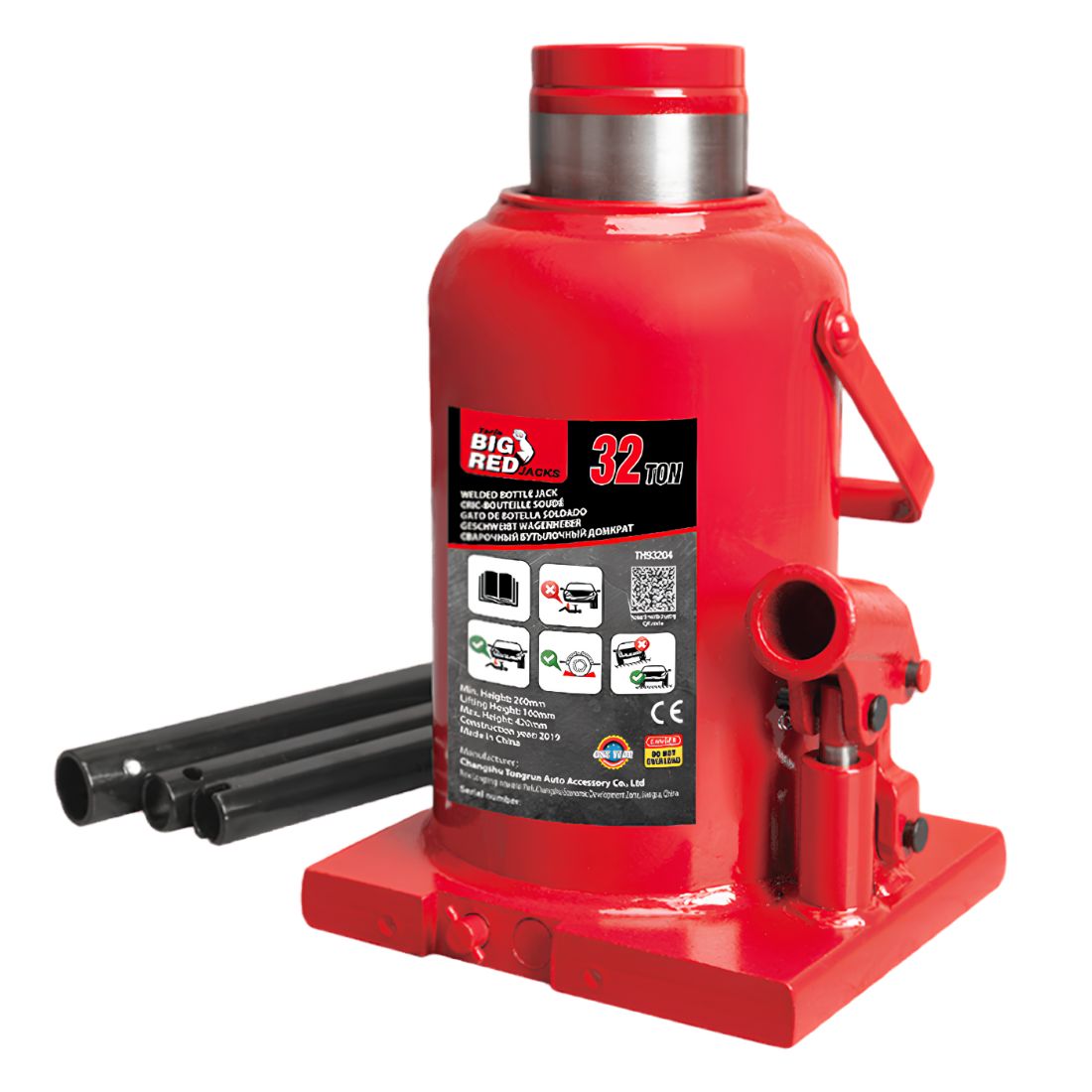 Gata hidráulica botella 32 ton altura mínima 260mm TORIN levante 160mm