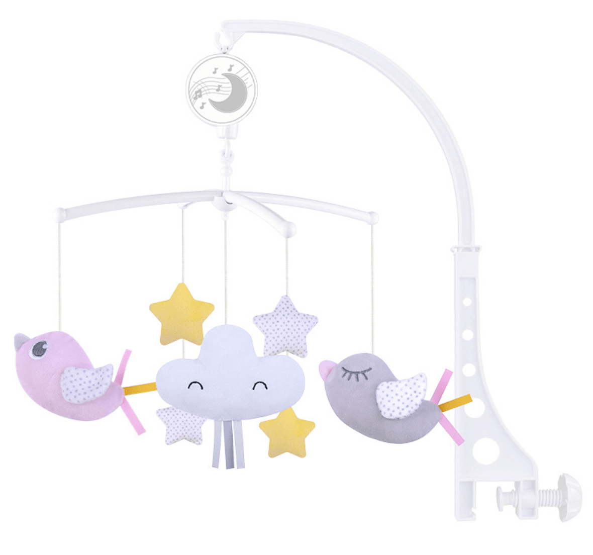 Móvil Konig Kids musical para cuna pajaritos con peluches colgantes