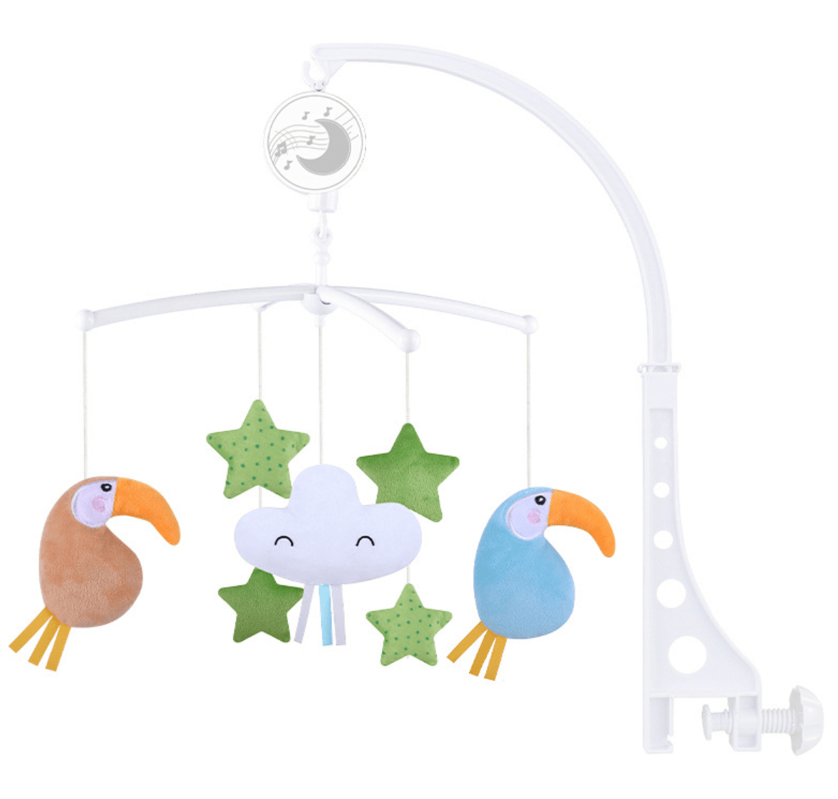 Móvil Konig Kids musical para cuna loro con peluches colgantes