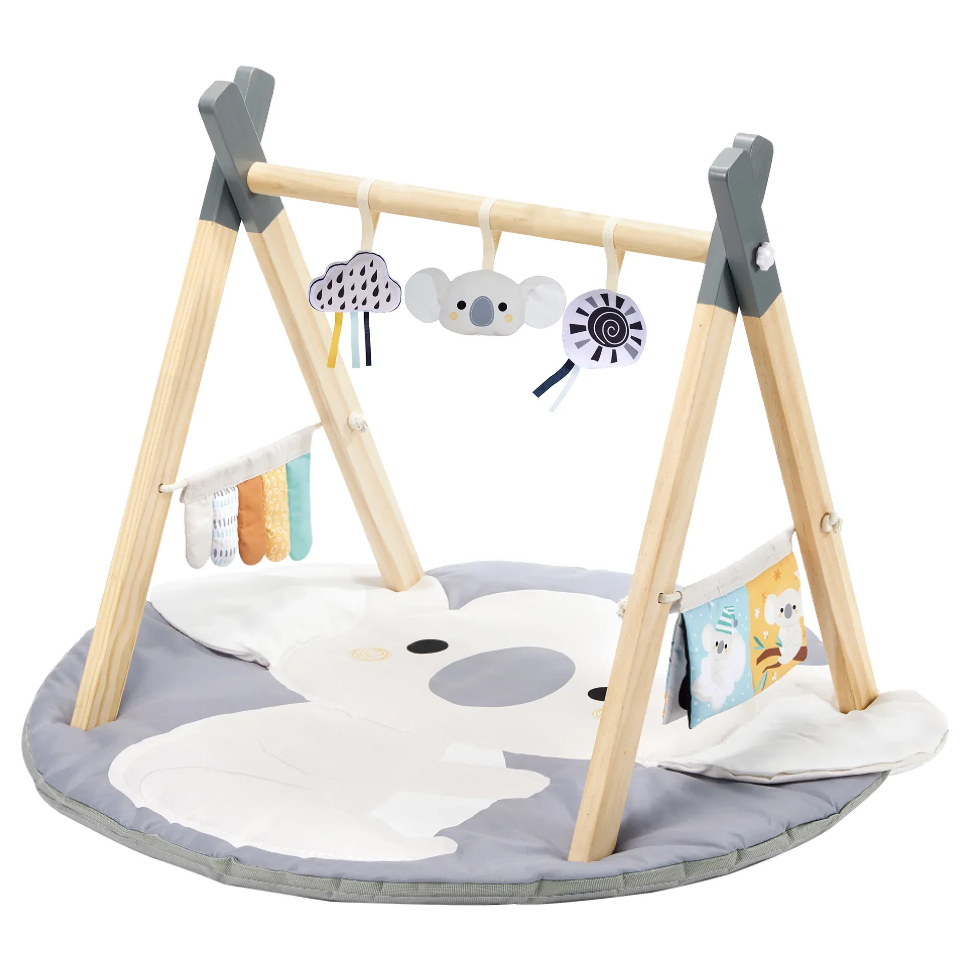 Gimnasio Konig Kids para bebé de madera koala con tapete de juego y 4 juguetes sensoriales