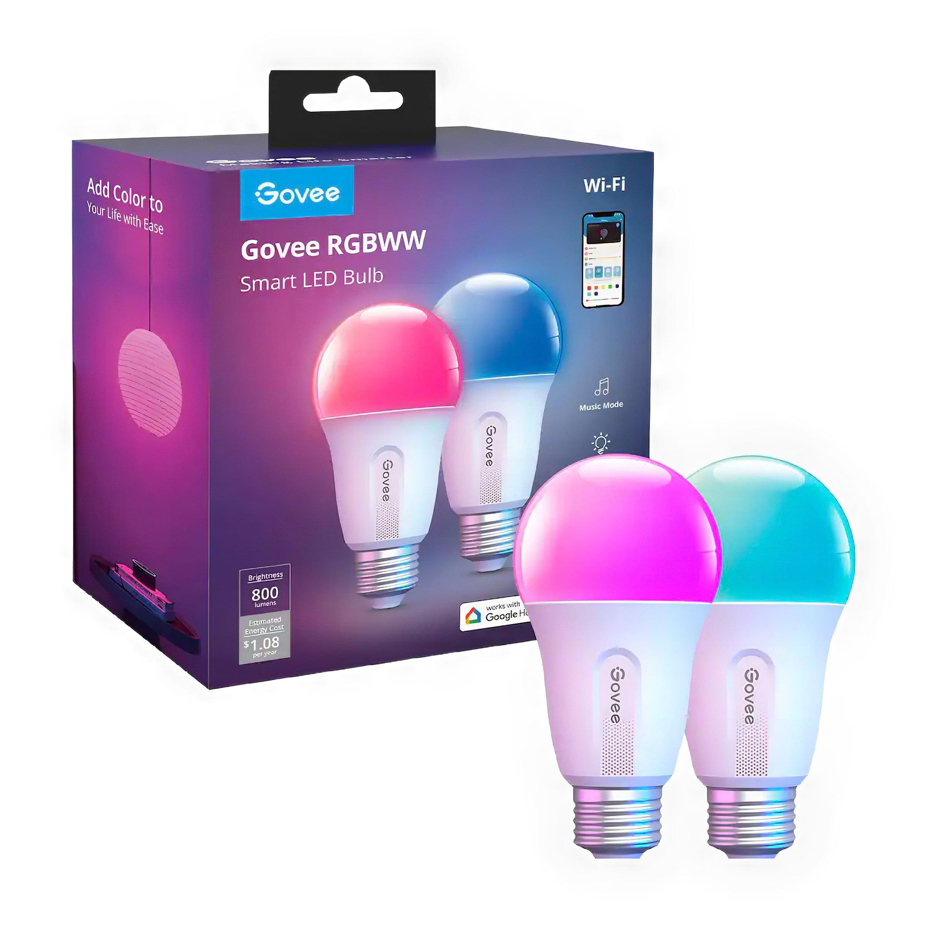 Bombillos inteligentes Govee RGBWW con Wi-Fi, Bluetooth y Matter - 2 Uds