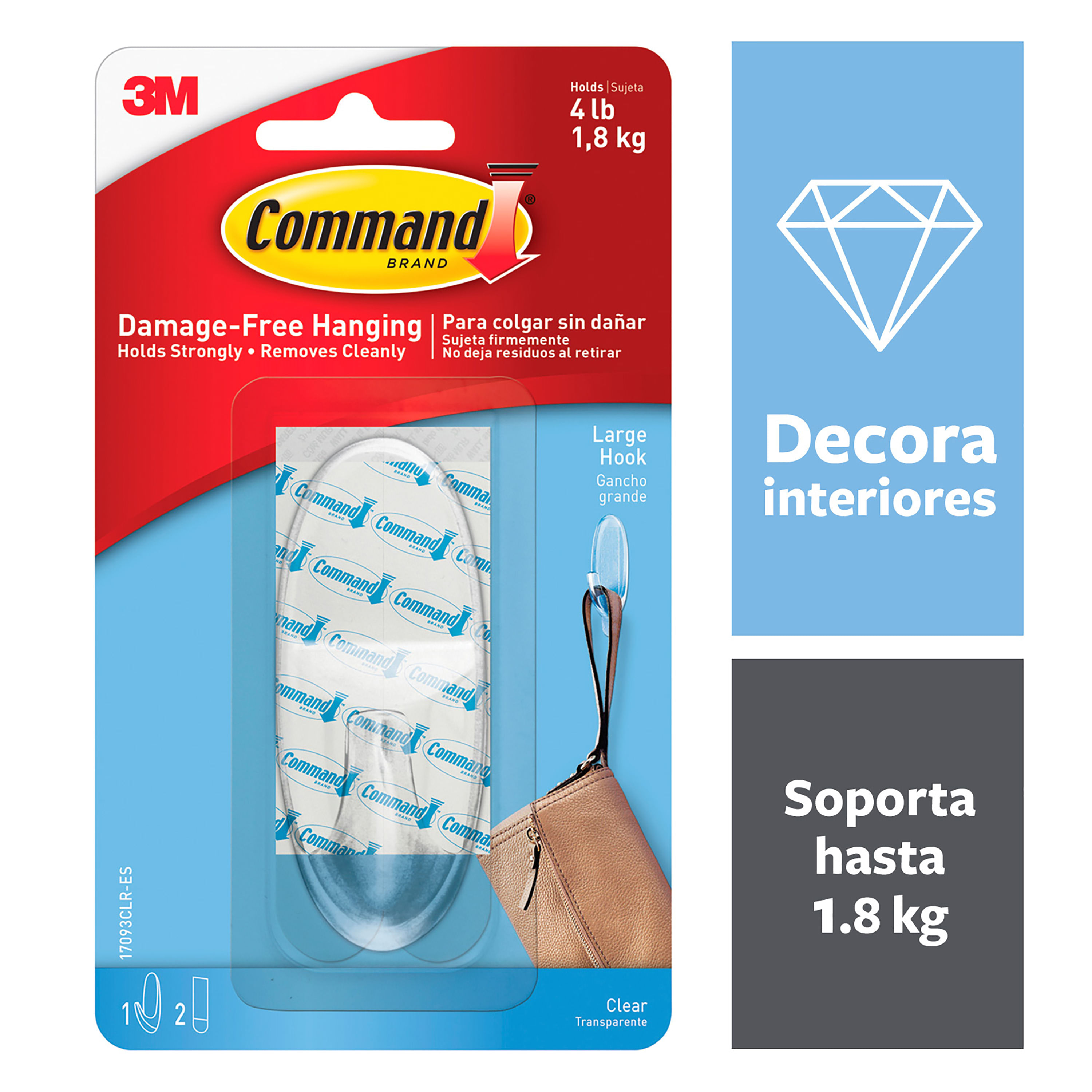 Gancho Command Transparente Grande - 1Uds