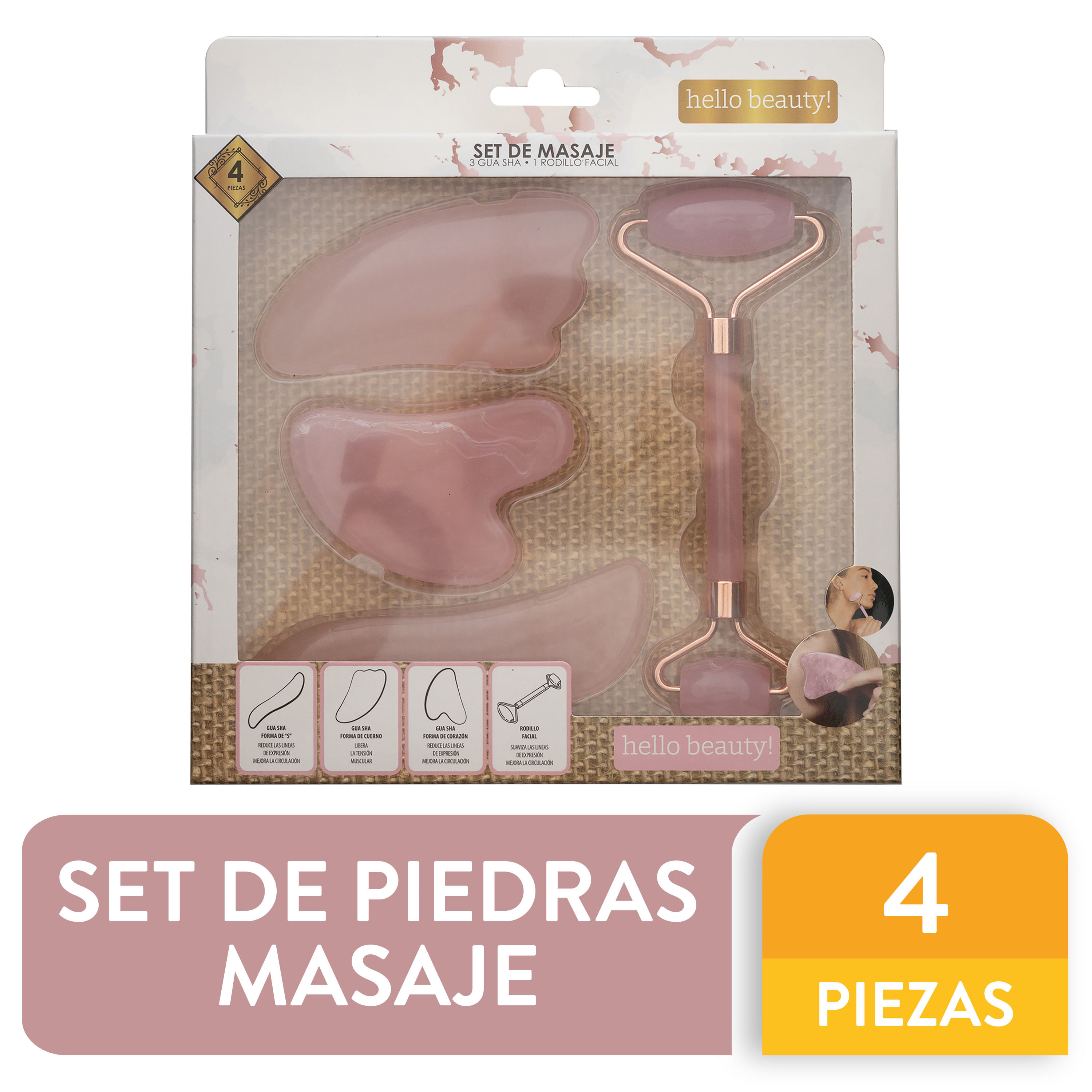 Set De Piedras Equate Rodillo Facial Rosa