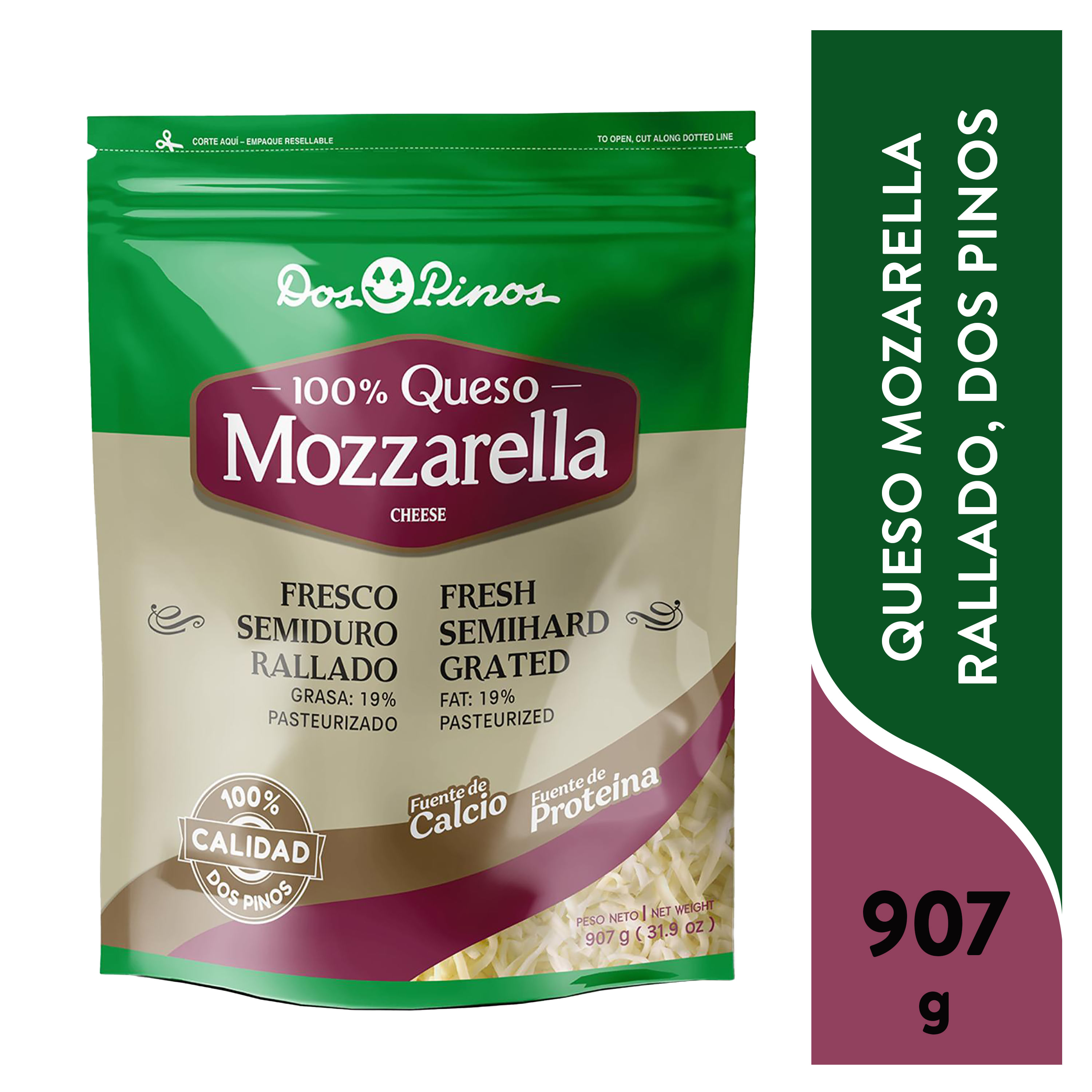 Queso Dos pinos mozzarella rallado - 907 g