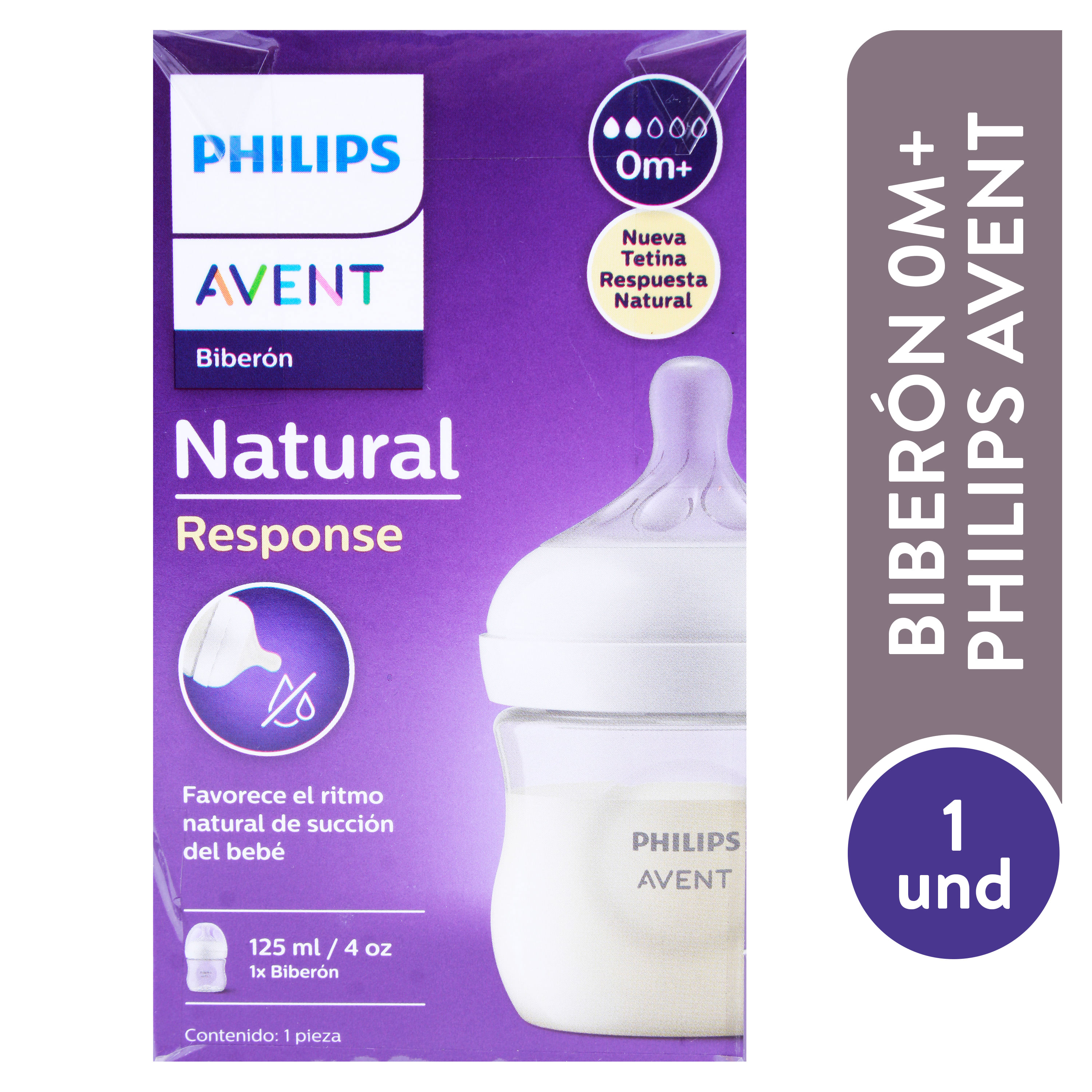Biberón Avent natural favorece el rítmo de succión del bebé ud de 125 ml