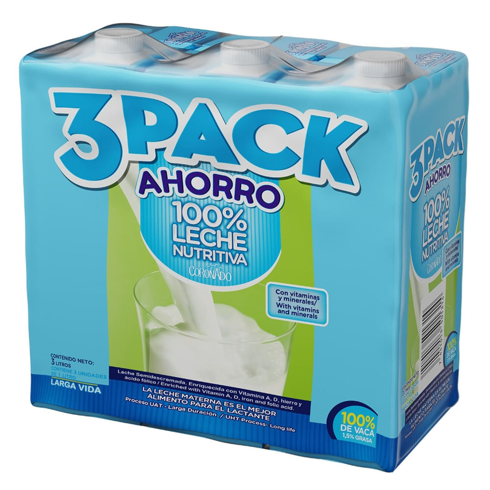 Leche Coronado 100% Nutritiva 3 Pack - 3 L