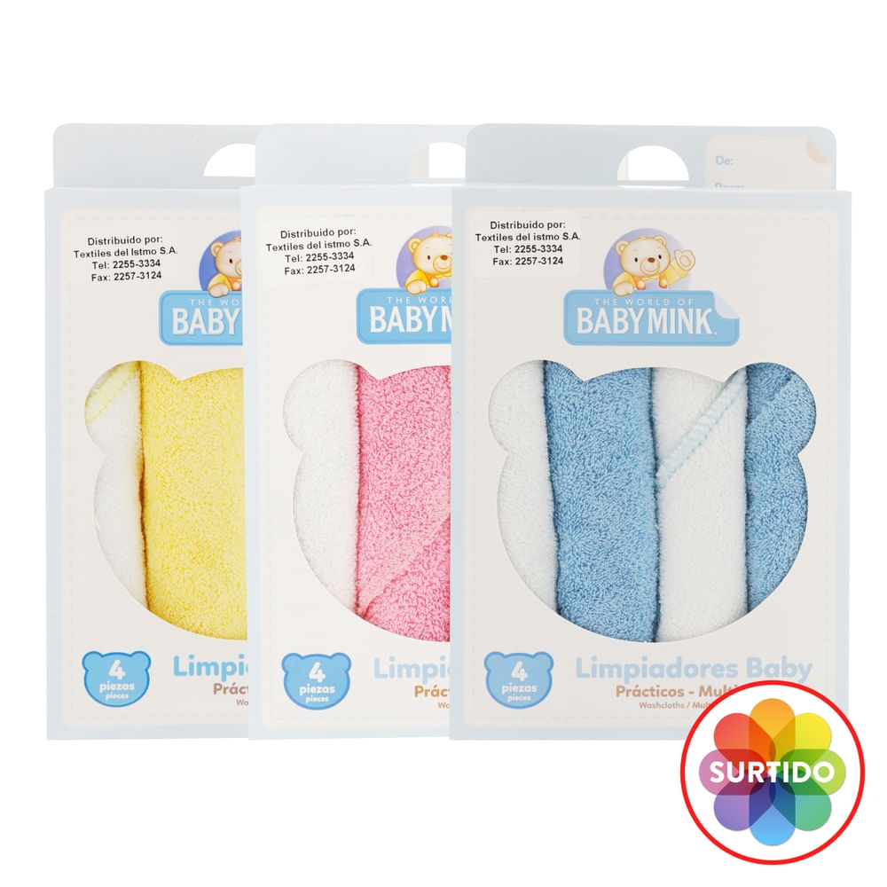 Toallitas Baby mink para bebé colores surtidos - 4 Pzas