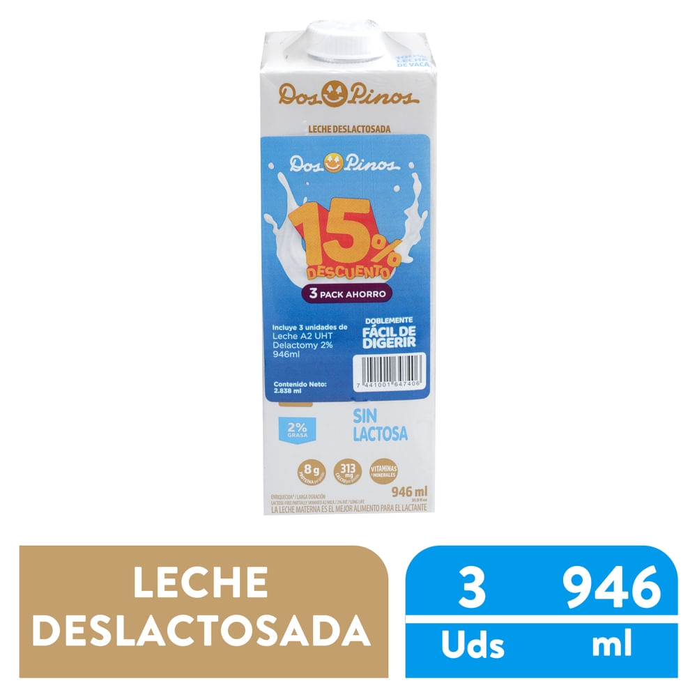 Leche Dos Pinos A2 UHT pack 3 - 2838 ml