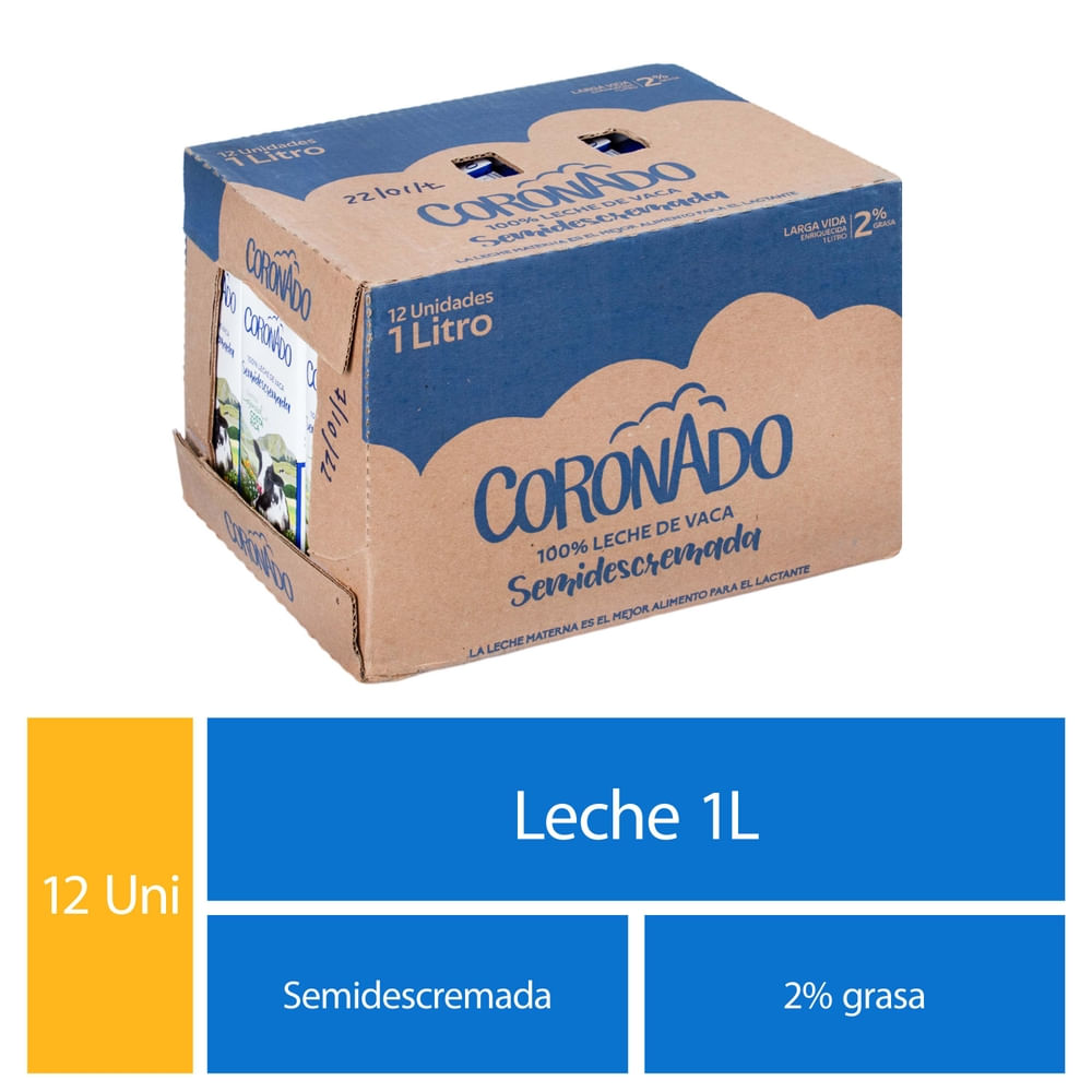 Leche semidescremada Coronado líquida 12 pack - 12 L