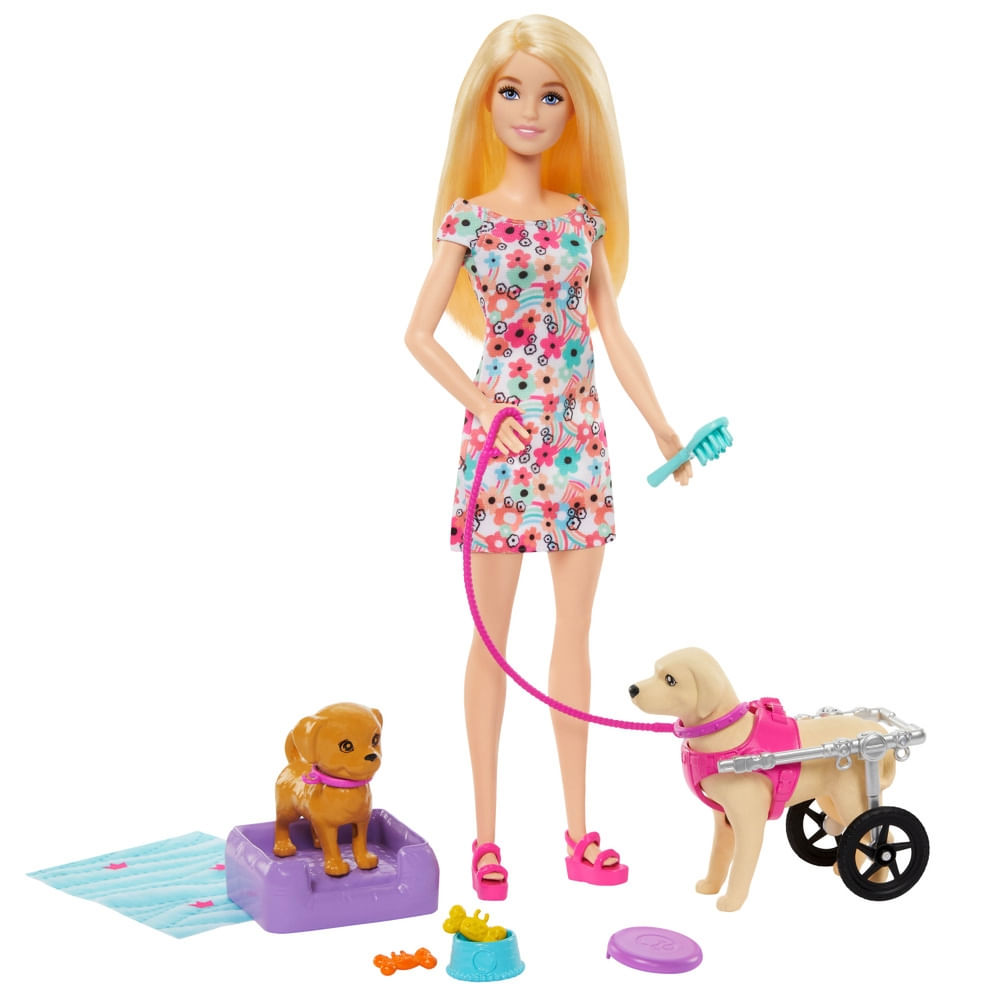 Muñeca Barbie Paseo de Mascotas con Silla De Ruedas