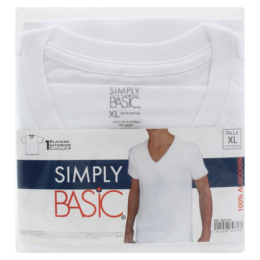 Playera para caballero Simply Basic de cuello V - Talla XL