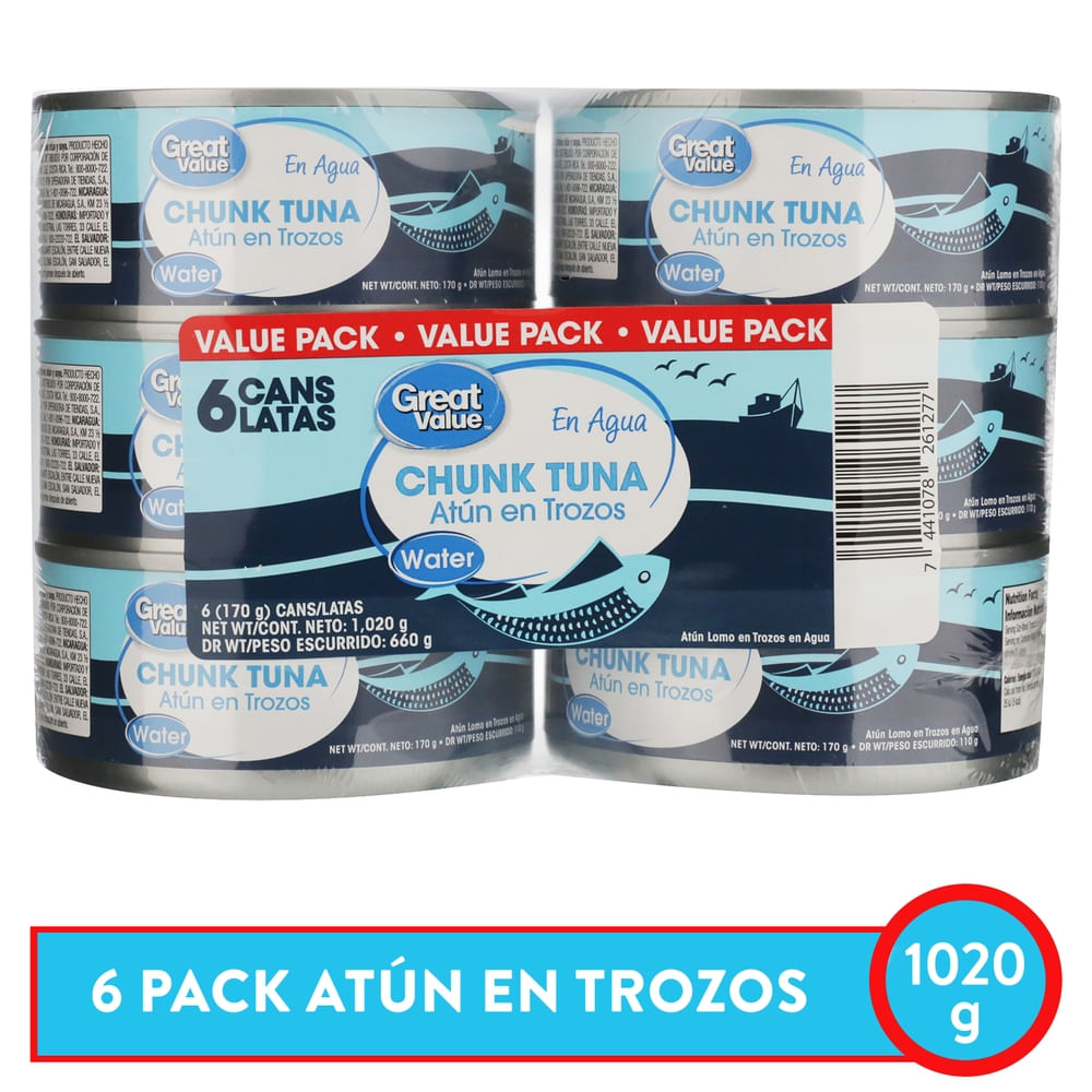 Atún Great Value En Agua 6 Pack - 1020 g