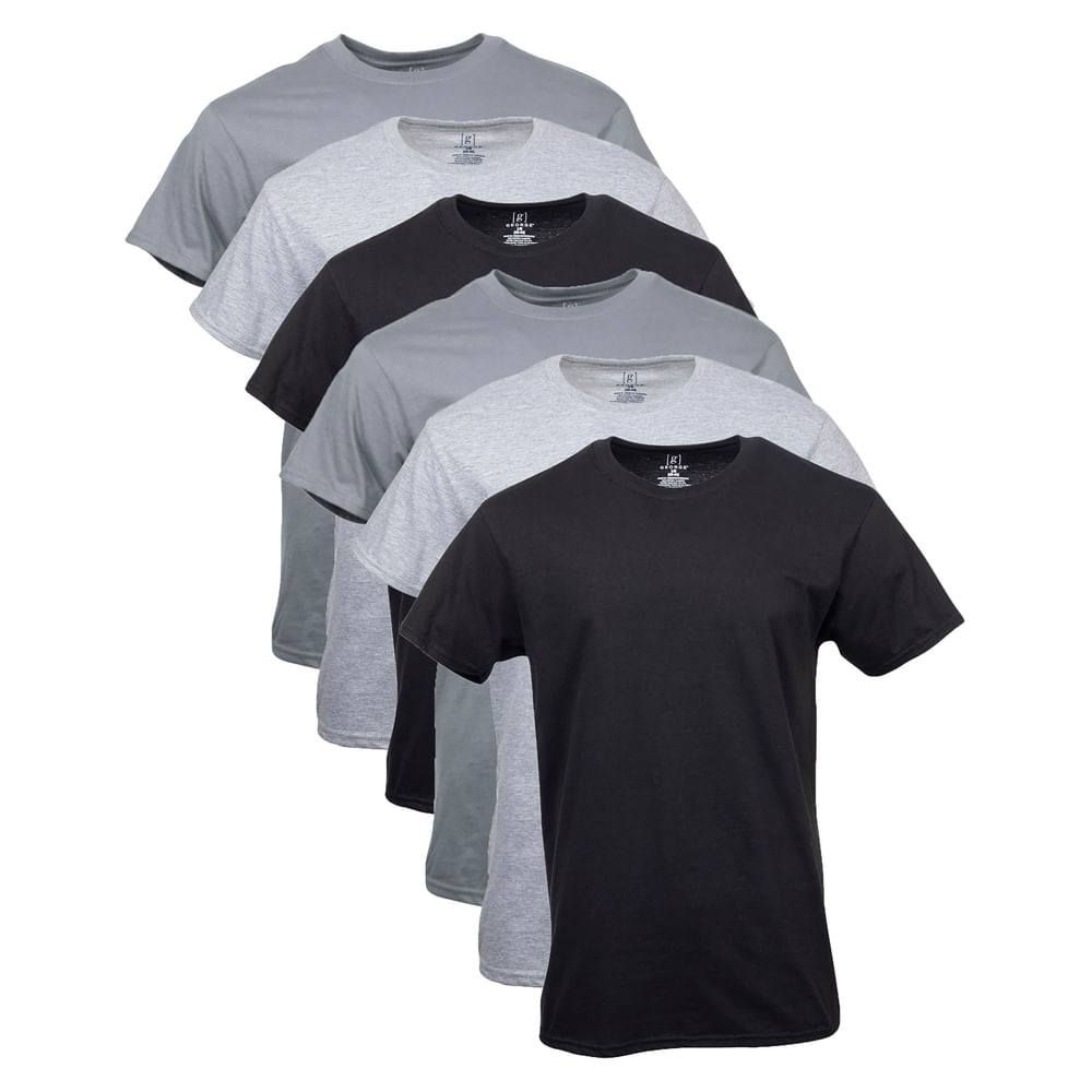 Playeras George cuello redondo gris y negro - Talla XL - 6 Uds