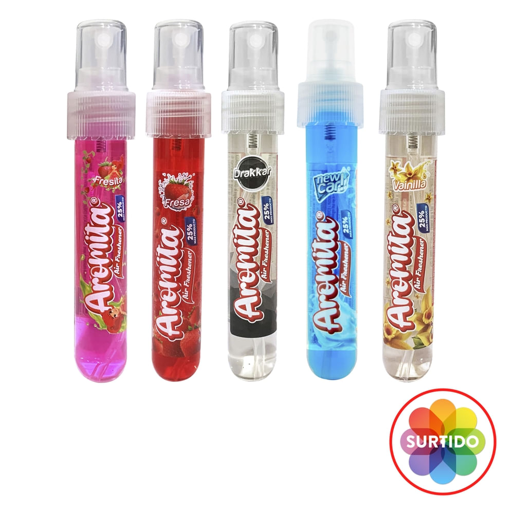 Aromatizante para carro Ebullient, spray aromita en vainilla, drakkar, new car, fresa y fresita