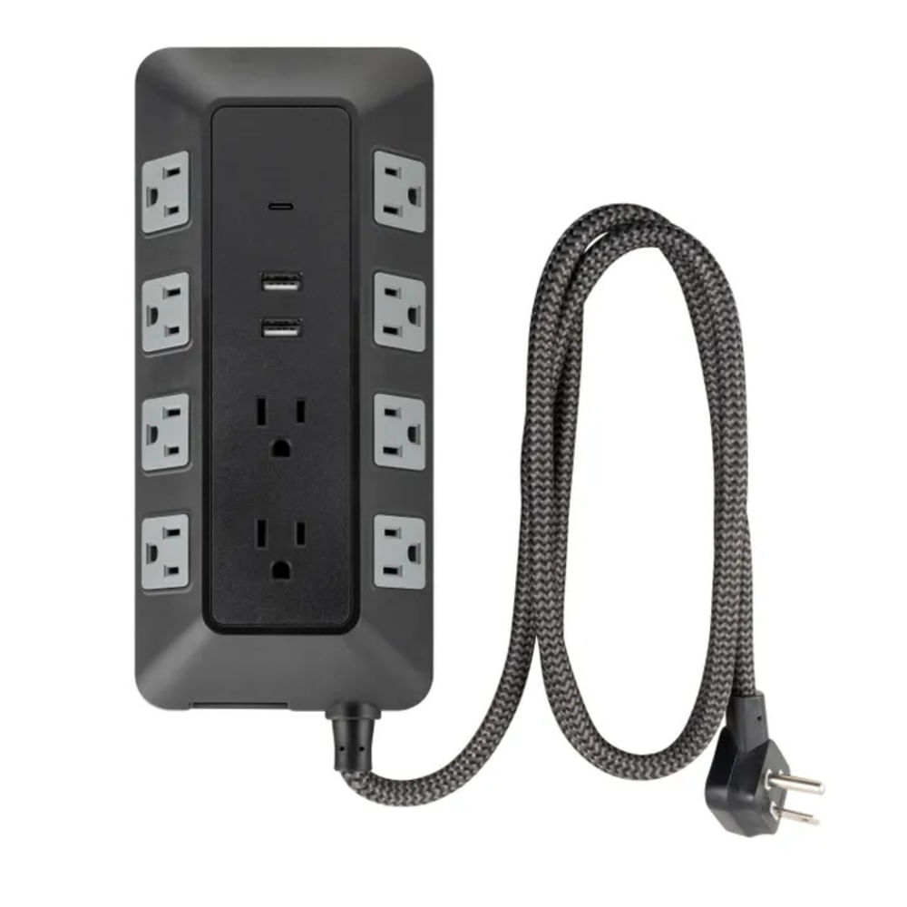 Protector de Picos GE 10 Tomas 2 puertos USB-A y 1 puerto USB-C cable tejido negro 74763