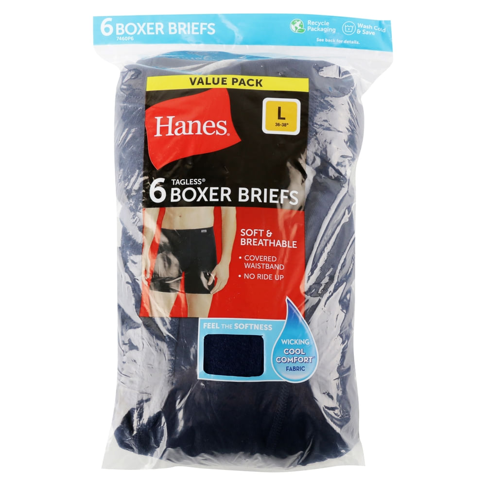 Bóxer brief para caballero Hanes con elástico cubierto - Talla L - 6 Pack