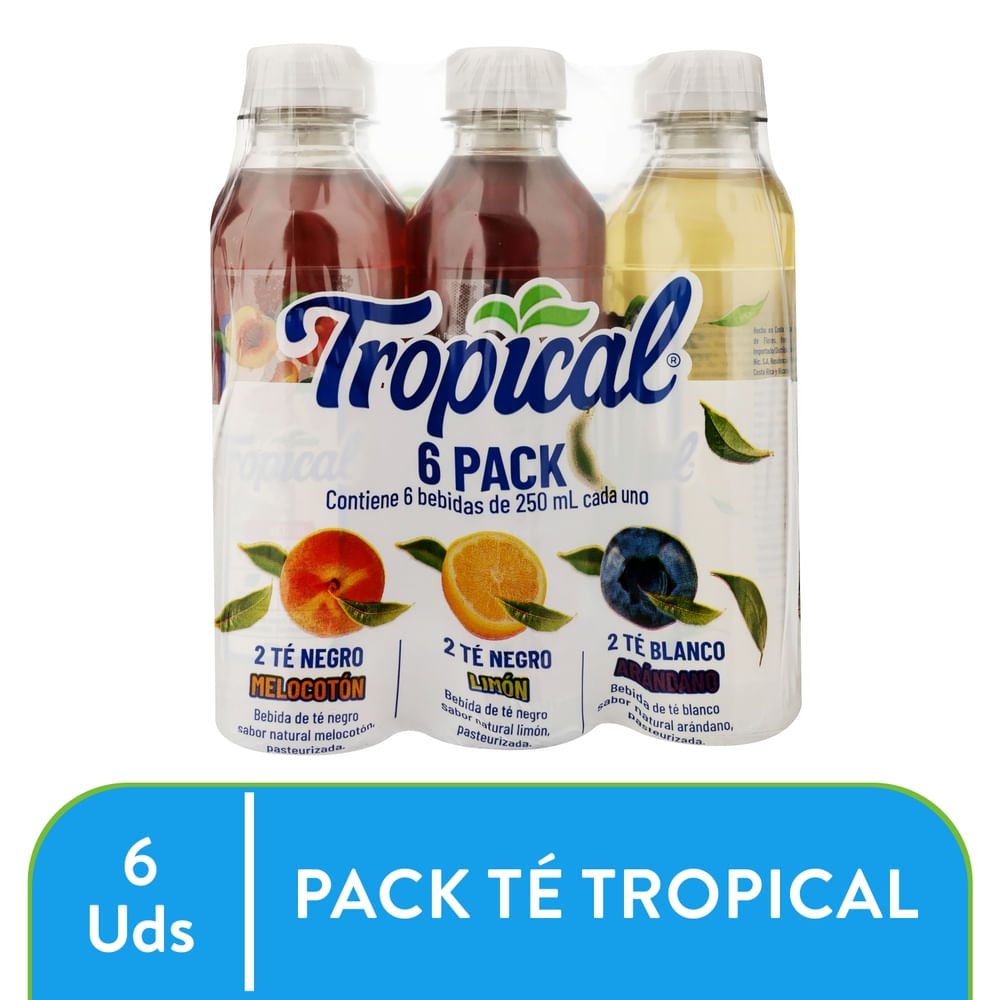6 Pack Refresco Tropical Melocotón, Limón, Blanco -250ml