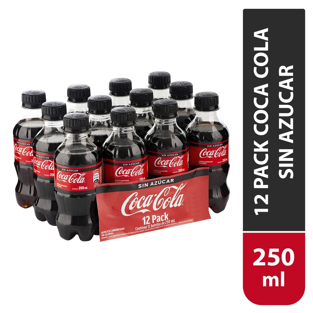 Bebida Gaseosa Coca Cola sin azúcar 12 pack - 250 ml