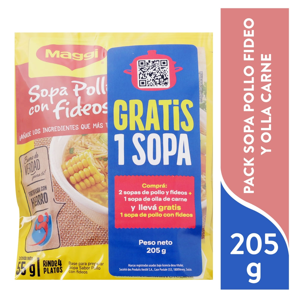 Pack Maggi sopa pollo fideos y olla carne -205 g