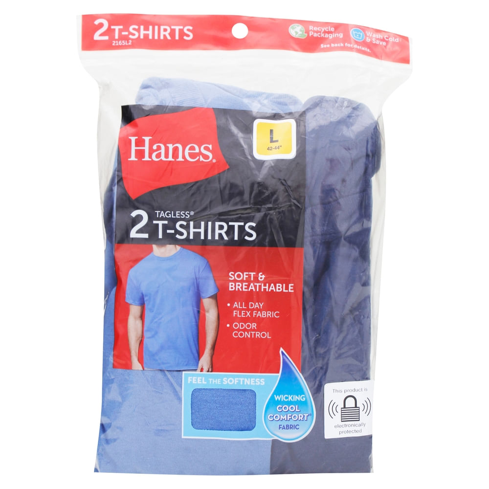 Camisetas Hanes para caballero cuello redondo azules 2 pack - Talla M